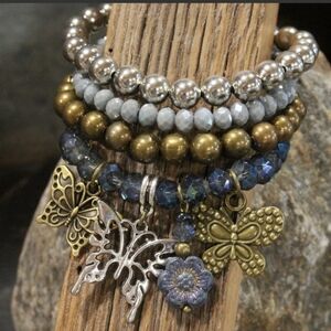 NEW Flutter & Fly Bracelet Set Multi-colored Crystal Butterflies
